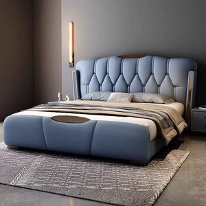 Ensemble de <span class=keywords><strong>lit</strong></span> de luxe léger en gros, mobilier de chambre à coucher haut de gamme, cadre de <span class=keywords><strong>lit</strong></span> king size design simple en cuir <span class=keywords><strong>avec</strong></span> rangement - Product Image 3