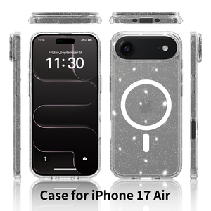 Étui magnétique transparent scintillant pour Phone 17 Air, protection robuste contre les chutes, coque transparente avec paillettes et alignement magnétique puissant - Product Image 2