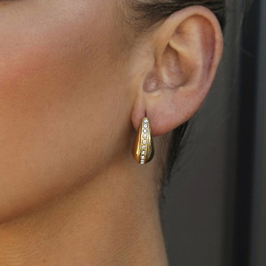 Teardrop Shape C Shaped Diamond Earrings 18k Gold Stainless Steel Women's Everyday Wear Light Luxury Earrings - Product Image 4