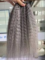 Extensions de cheveux crépus à pince droite Sel et poivre humains Grossier Yaki Straight Clip Ins Cheveux vierges brésiliens gris