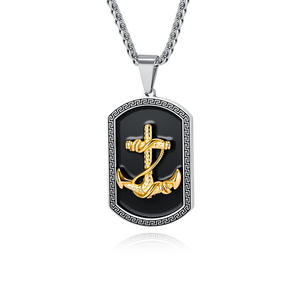 Stainless Steel Anchor Pendant <b>Necklace</b> For Men Black And Gold Dog Tag Chain Jewelry Fashion <b>Statement</b> Piece - Product Image 1