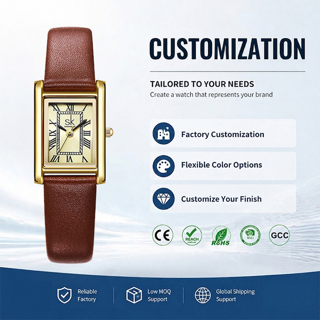 Elegant Rectangular Women Watch Luxury Leather Metal Strap High-Precision Quartz Movement OEM ODM Factory Wholesale