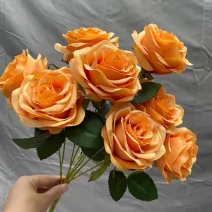गर्म बिक्री गुलाब गुलाबी रेशम गुलदस्ता कृत्रिम फूल घर शादी सजावटी फूलों के लिए सस्ते फूल
