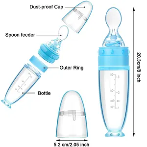 Bebek mama besleyici silikon sıkmak besleme kaşığı yürümeye başlayan mama besleyici Dispensing kaşık vantuz tasarım besleyici
