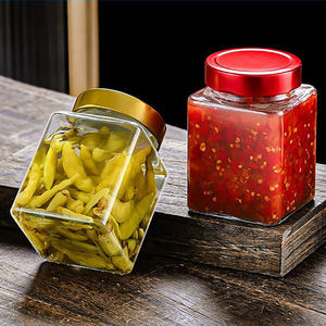 Conteneur de stockage carré pour <span class=keywords><strong>maison</strong></span> Bouteilles vides Bocaux en verre en conserve Bouteilles de sauce 380ml 500ml 730ml avec couvercle en métal profond - Product Image 3