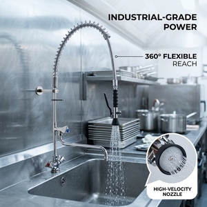 Robinet de pré-évier mural commercial avec douchette extractible en laiton pour cuisine industrielle - Product Image 5