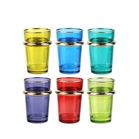 Boîte cadeau de luxe en gros, 12 pièces, verre Beldi, design coloré doré, petite taille, 130 ml, tasse à café ou à thé marocaine arabe, verre à boire