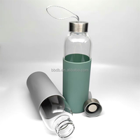 Botol kaca borosilikat 500ml, botol air kaca kustom dengan penutup silikon