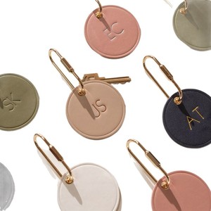 PU round <b>keychain</b> pendant, brass buckle bag accessory, <b>leather</b> tag with hot stamping logo. - Product Image 5