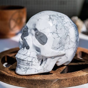 Pietra preziosa naturale all'ingrosso Reiki decorazione di Halloween lucidata intagliata a mano Howlite Crystal Hollow Skulls Healing Stones - Product Image 2