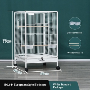 Cage à oiseaux haute en métal de style vintage avec plateau inférieur amovible et toit plat, cage roulante, vente en gros directe d'usine - Product Image 3