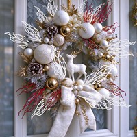 Spray de corail de Noël floqué rouge et blanc de 14 cm (5,5 pouces) pour arrangements floraux de fêtes - Vente en gros