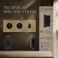 Prise murale Niva, norme européenne, panneau métallique, prises Schuko, USB Type-C, interrupteurs électriques, solution pour boîte ronde européenne, France, Allemagne