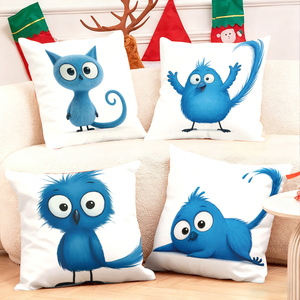 Gối ôm hình chim và mèo hoạt hình màu xanh dương trang trí lễ hội - Product Image 1