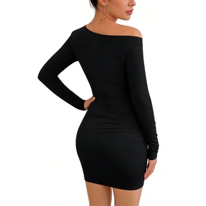 Abito Mini Aderente da Donna con <span class=keywords><strong>Spalle</strong></span> <span class=keywords><strong>Scoperte</strong></span> e <span class=keywords><strong>Maniche</strong></span> <span class=keywords><strong>Lunghe</strong></span> - Vestiti Slim Fit Sehe Fashion - Product Image 3