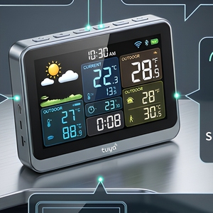 Stazione <span class=keywords><strong>Meteo</strong></span> Digitale WiFi Tuya Smart con Termometro Igrometro Interno/Esterno e Sensore Wireless per Monitoraggio e Controllo Remoto tramite App - Product Image 6
