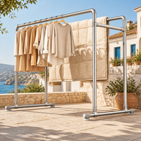 Séchoir à linge double barre grande capacité en métal, support de présentation de vêtements autoportant