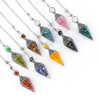 Pendule de radiesthésie SCJ vintage en argent, cône hexagonal, 7 chakras, éclats de cristal, pendule en cristal naturel