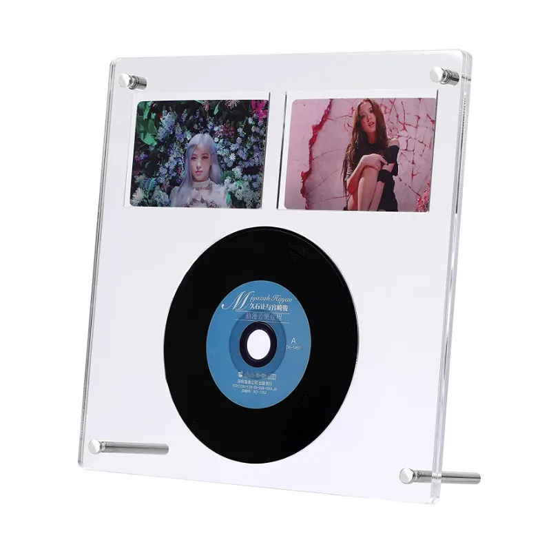 bespoke double sided clear acrylic tabletop CD photocard picture frames lucite magnetic photo frame stand