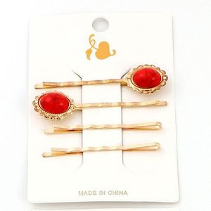 Pinces à cheveux dorées avec embellissement en pierres précieuses rouges, pince latérale pour femmes, accessoire de coiffure en métal pour usage quotidien - Product Image 3