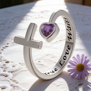 Anillo Ajustable PK 2026 <span class=keywords><strong>True</strong></span> Love Waits con Cruz en Forma de Corazón, Tungsteno Electrochapado con Circonita Azul, Regalo de Joyería para Mujer - Product Image 3