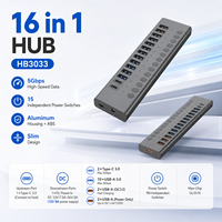 Hub USB 3.0 16-en-1 en aluminium avec ports multiples et interrupteurs individuels, charge rapide QC3.0, adaptateur 12V 8A – En stock