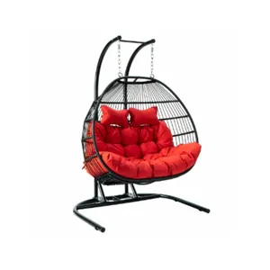 European Style Outdoor Single Patio Furniture Hanging Egg Swing Chair With Metal Stand