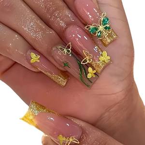 Hot-Selling Golden 3D Französisch Flash Lace Nägel Luxus abnehmbare künstliche gefälschte Nägel Hollow Butterfly Design <span class=keywords><strong>Made</strong></span> Durable ABS - Product Image 5