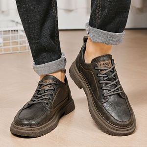 Men's Retro Casual Leather Shoes Large Size, Wear-resistant Leather <b>Flat</b> Sole Outdoor Fashion Martin Boots - Product Image 2