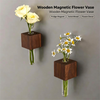 Vase magnétique moderne en bois massif pour réfrigérateur, mini-support à fleurs en tube acrylique avec design rustique style ferme