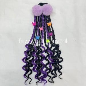 Nuevo Estilo de Cola de Caballo Trenzada para Niños de 14 Pulgadas, Trenzas en Caja con Puntas Rizadas, Cola de Caballo Personalizada para Niños con Bola de Peluche y Pinzas de Mariposa - Product Image 3