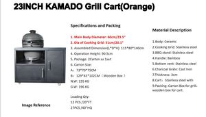 เตาบาร์บีคิวเซรามิก Kamado ขนาด 23 นิ้ว สำหรับครัวกลางแจ้ง พร้อมโต๊ะเคลือบสแตนเลส เตาถ่านรมควันแบบคาร์บอน - Product Image 4