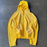 Ensemble sweat à capuche zippé et short en tricot gaufré délavé style vintage, streetwear déchiré épais pour homme - Fabricant de vêtements