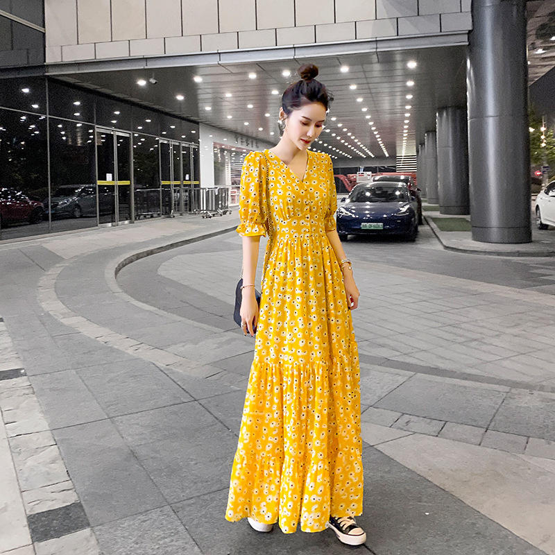 Fashion High Street Yellow Dresses Spring Summer And Autumn Short