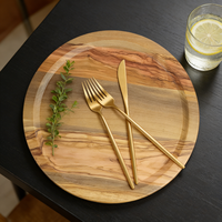 Plateau de service rond en bois d'olivier naturel pour la décoration de la maison, les amuse-gueules et les repas
