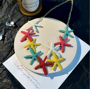 ضوء شجاع جديد متعدد الألوان معدن كبير نجم السمك مجموعة كبيرة للنساء قلادة نجمة الصيف القرط - Product Image 3