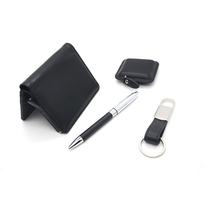 Portefeuilles en cuir promotionnels de luxe marque porte-clés asie stylo et ruban à mesurer en PU ensemble de cadeaux d'affaires