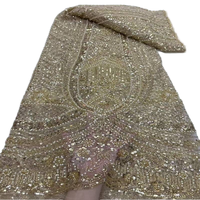 Nouveau design 2026 – Tissu en dentelle jacquard perlée et pailletée avec perles, dentelle africaine, tissu métallique pour robe de mariée