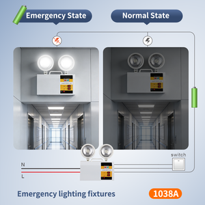 Luz <span class=keywords><strong>DE</strong></span> <span class=keywords><strong>EMERGENCIA</strong></span> LED <span class=keywords><strong>de</strong></span> doble cabezal 2x3W | Iluminación <span class=keywords><strong>de</strong></span> respaldo recargable con 3 horas <span class=keywords><strong>de</strong></span> funcionamiento | Lámpara montada en la pared <span class=keywords><strong>de</strong></span> 85-265V - Product Image 5