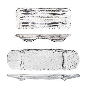 Plato de <span class=keywords><strong>Sushi</strong></span> Rectangular de Cristal Mate Esmerilado, Soplado a Mano, con Borde Irregular, Logotipo Personalizado, Venta al Por Mayor de Fábrica - Product Image 1