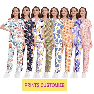 Tenues médicales personnalisées extensibles imprimées, ensembles de blouses et chemises unisexes en sergé 100 % coton, motifs de dessins animés mignons - Product Image 3