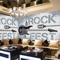 Papier peint mural personnalisable Art Déco avec silhouette de groupe rock, note de musique, impression par transfert thermique pour bar, KTV, studio de musique