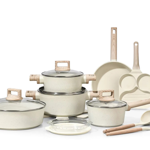 Nhà Máy Bán buôn nhôm nấu ăn chậu Nồi áp suất với nắp màu be Cookware <span class=keywords><strong>Set</strong></span> hiện đại cổ điển cao cấp - Product Image 1