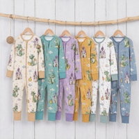 Livraison directe Combinaison bébé en bambou à fermeture éclair Boîte mystère Boîte surprise Imprimé animal aléatoire Manches longues Vêtements pour bébés OEM Commande en gros