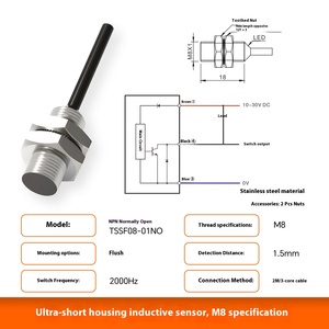 AKUSENSE f08-01NO sm8 قذيفة معدنية قصيرة جدا IP67 <span class=keywords><strong>3</strong></span>-10: لا/NC مستشعر مسافة حثي - Product Image 6