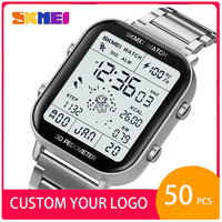 Montres numériques lumineuses pour hommes, OEM, logo personnalisé, Skmei 1888, vente chaude, horloge électronique à LED, cadran carré, bracelet en acier inoxydable