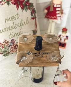 Mayordomo de vino personalizado, regalo de degustación personalizado, bolso de madera para vino, regalo para amantes, soporte de cristal, carro de botella de vino - Product Image 1