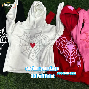 2024 nuevo jersey bordado ropa informal de algodón personalizado Puff impresión Logo 500 Gsm peso pesado liso hombres sudaderas con capucha y sudaderas - Product Image 1