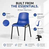 Chaise de formation empilable ergonomique et durable avec assise en PP et structure en acier pour salle de classe, bureau, réunion, conférence