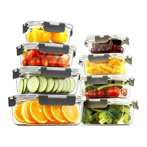 8個入りガラス製食品保存容器（蓋付き）、漏れ防止ロック付き電子レンジ・オーブン対応の密閉弁当箱 - Product Image 1